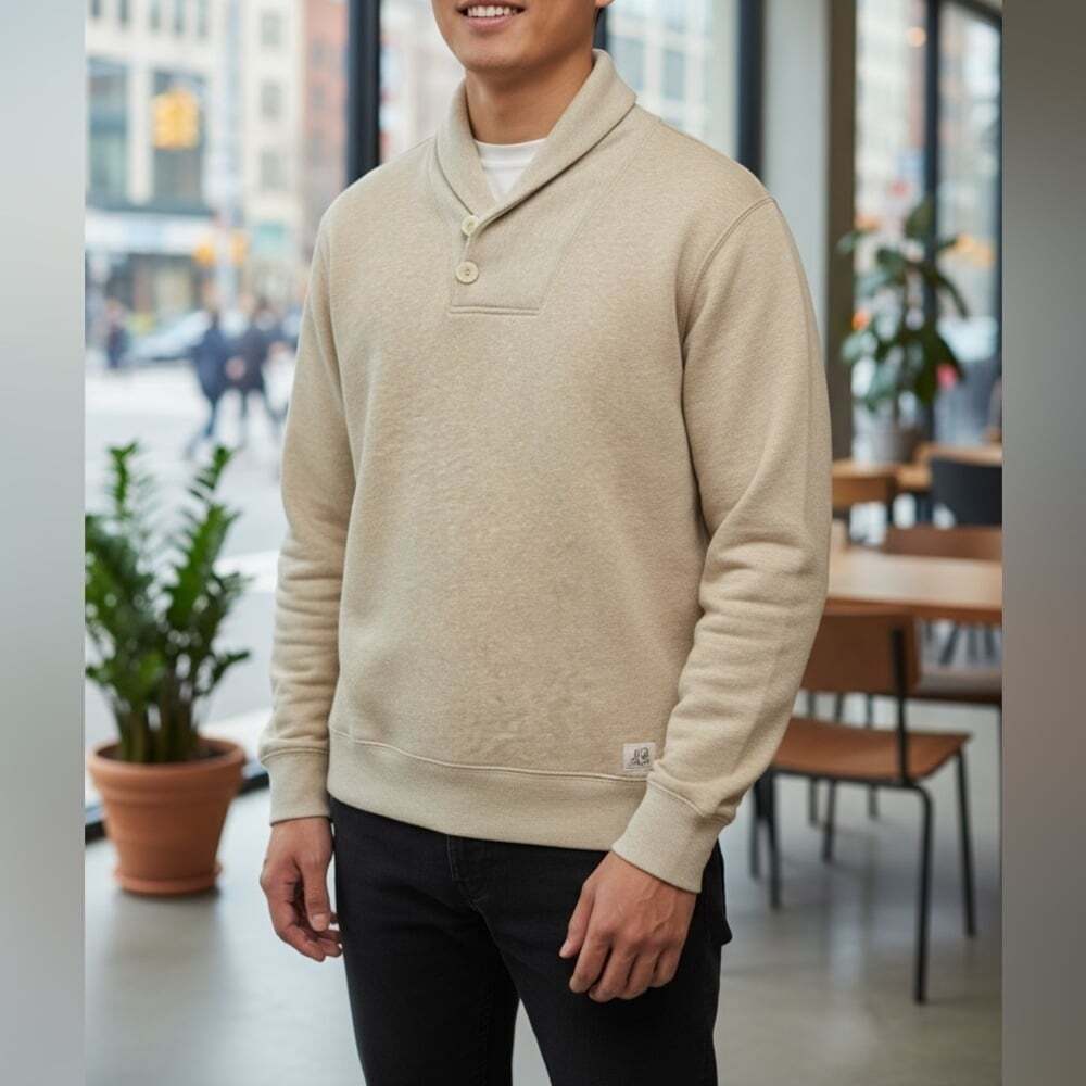 Bonobos Shawl Collar Pullover Sweater in Oatmeal Beige - Slim Fit Size XL
